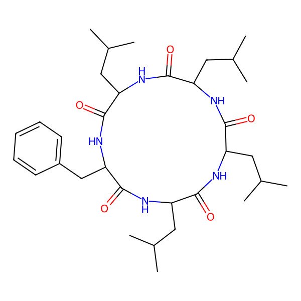 2D Structure of 3-Benzyl-6,9,12,15-tetrakis(2-methylpropyl)-1,4,7,10,13-pentazacyclopentadecane-2,5,8,11,14-pentone