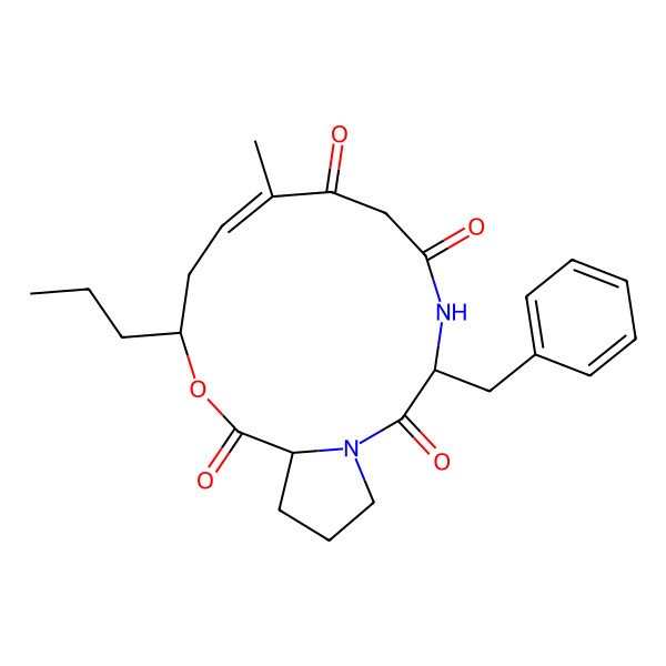 2D Structure of 3-Benzyl-8-methyl-11-propyl-12-oxa-1,4-diazabicyclo[12.3.0]heptadec-8-ene-2,5,7,13-tetrone