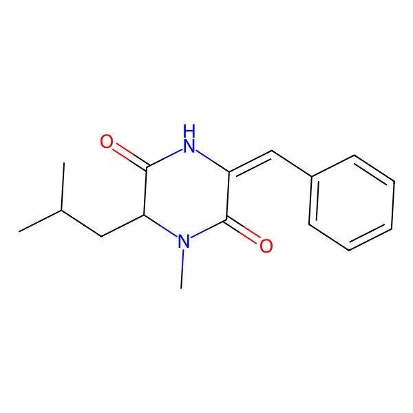 2D Structure of 3-Benzylidene-1-methyl-6-(2-methylpropyl)piperazine-2,5-dione