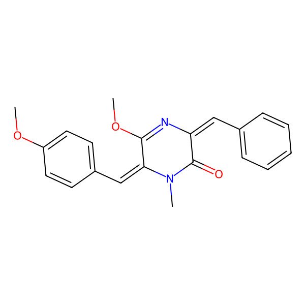 2D Structure of 3-Benzylidene-5-methoxy-6-[(4-methoxyphenyl)methylidene]-1-methylpyrazin-2-one