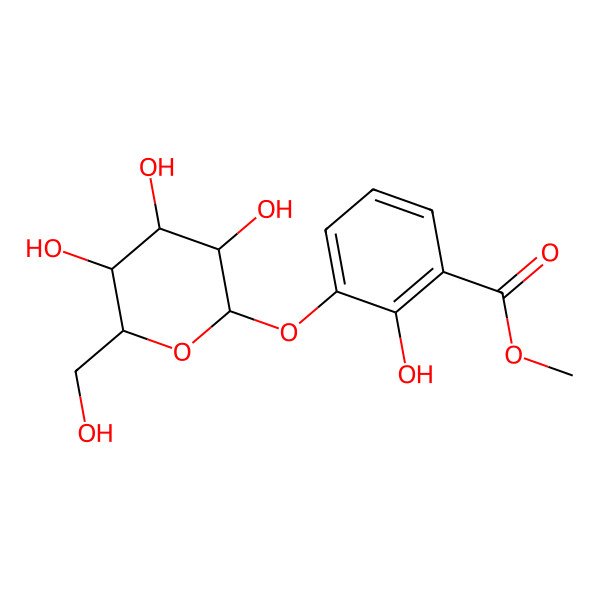 2D Structure of 3-(beta-D-Glucopyranosyloxy)-2-hydroxybenzoic acid methyl ester 2D Structure of 3-(beta-D-Glucopyranosyloxy)-2-hydroxybenzoic acid methyl ester