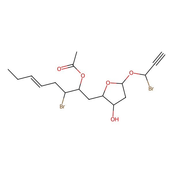 2D Structure of [3-Bromo-1-[5-(1-bromoprop-2-ynoxy)-3-hydroxyoxolan-2-yl]oct-5-en-2-yl] acetate