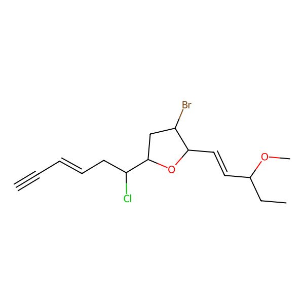 2D Structure of 3-Bromo-5-(1-chlorohex-3-en-5-ynyl)-2-(3-methoxypent-1-enyl)oxolane