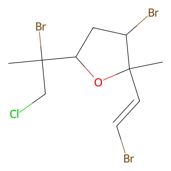 2D Structure of 3-Bromo-5-(2-bromo-1-chloropropan-2-yl)-2-(2-bromoethenyl)-2-methyloxolane
