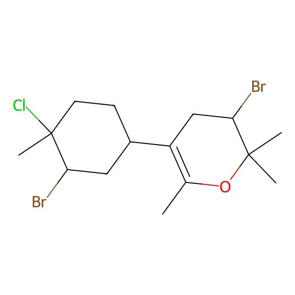 2D Structure of 3-Bromo-5-(3-bromo-4-chloro-4-methylcyclohexyl)-2,2,6-trimethyl-3,4-dihydropyran