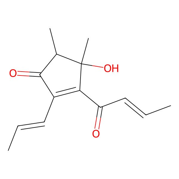 2D Structure of 3-But-2-enoyl-4-hydroxy-4,5-dimethyl-2-prop-1-enylcyclopent-2-en-1-one