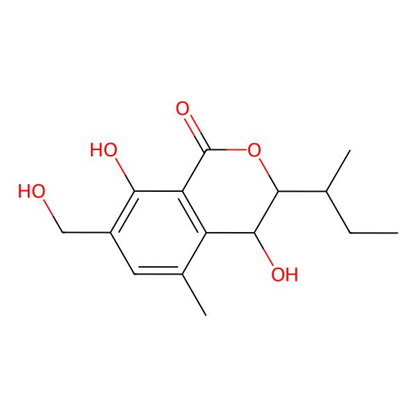2D Structure of 3-Butan-2-yl-4,8-dihydroxy-7-(hydroxymethyl)-5-methyl-3,4-dihydroisochromen-1-one