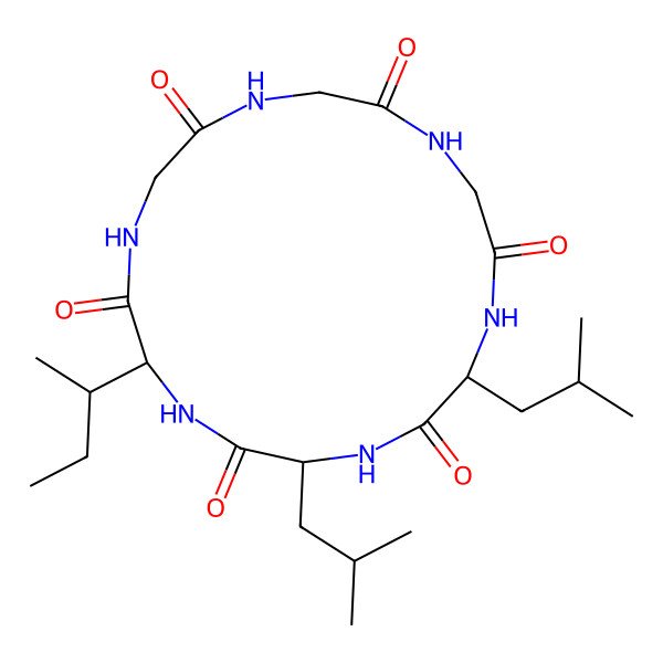 2D Structure of 3-Butan-2-yl-6,9-bis(2-methylpropyl)-1,4,7,10,13,16-hexazacyclooctadecane-2,5,8,11,14,17-hexone