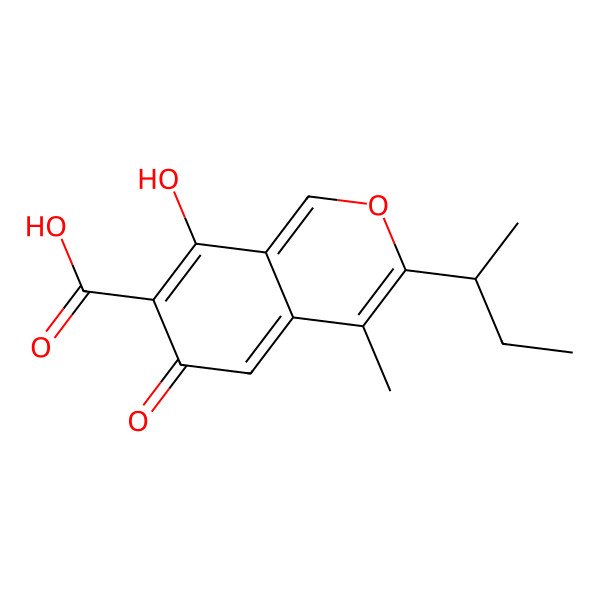 2D Structure of 3-(butan-2-yl)-8-hydroxy-4-methyl-6-oxo-6H-isochromene-7-carboxylic acid