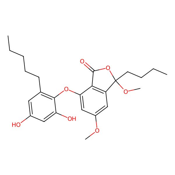 2D Structure of 3-butyl-7-(2,4-dihydroxy-6-pentylphenoxy)-3,5-dimethoxyisobenzofuran-1(3H)-one