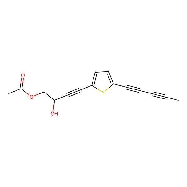 2D Structure of 2-Hydroxy-4-[5-(penta-1,3-diyn-1-yl)thiophen-2-yl]but-3-yn-1-yl acetate