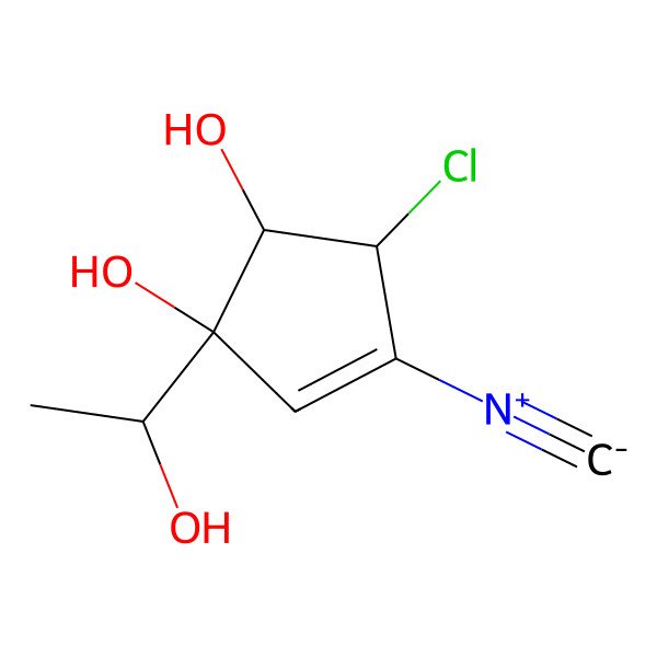 2D Structure of 5-Chloro-2-(1-hydroxyethyl)-4-isocyanocyclopent-3-ene-1,2-diol