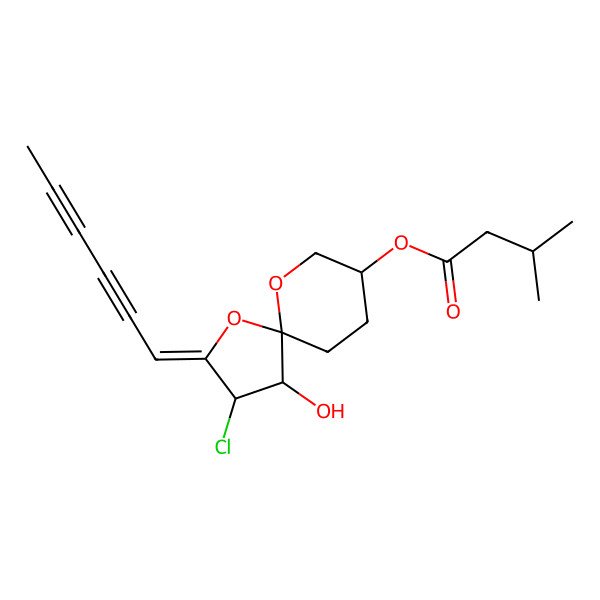 2D Structure of (3-Chloro-2-hexa-2,4-diynylidene-4-hydroxy-1,10-dioxaspiro[4.5]decan-8-yl) 3-methylbutanoate