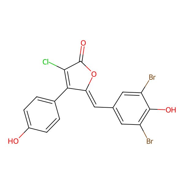 2D Structure of 3-Chloro-5-[(3,5-dibromo-4-hydroxyphenyl)methylidene]-4-(4-hydroxyphenyl)furan-2-one
