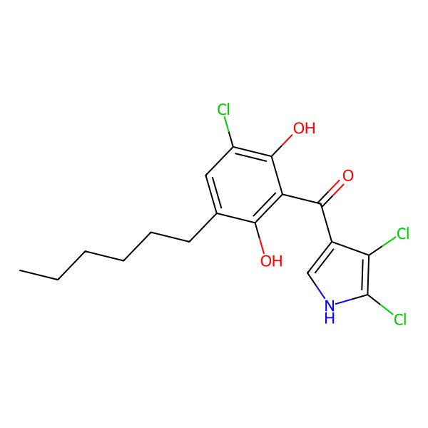 2D Structure of (3-Chloro-5-hexyl-2,6-dihydroxyphenyl)(4,5-dichloro-1H-pyrrol-3-yl)methanone