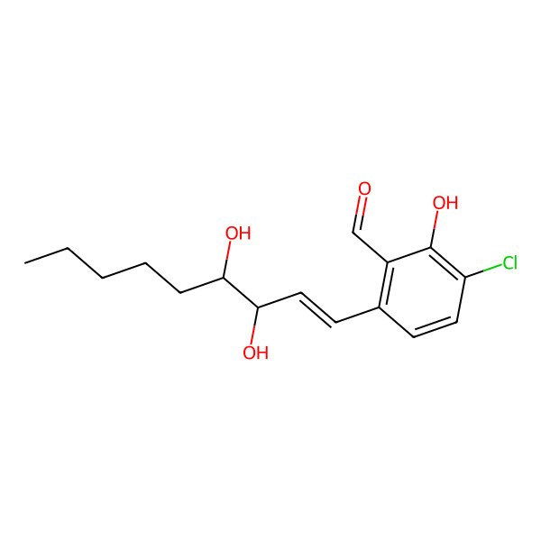 2D Structure of 3-Chloro-6-(3,4-dihydroxynon-1-enyl)-2-hydroxybenzaldehyde