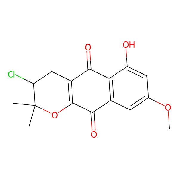 2D Structure of 3-Chloro-6-hydroxy-8-methoxy-2,2-dimethyl-3,4-dihydrobenzo[g]chromene-5,10-dione