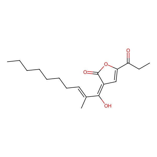 2D Structure of 3-[(E)-1-hydroxy-2-methyldec-2-enylidene]-5-propanoylfuran-2-one