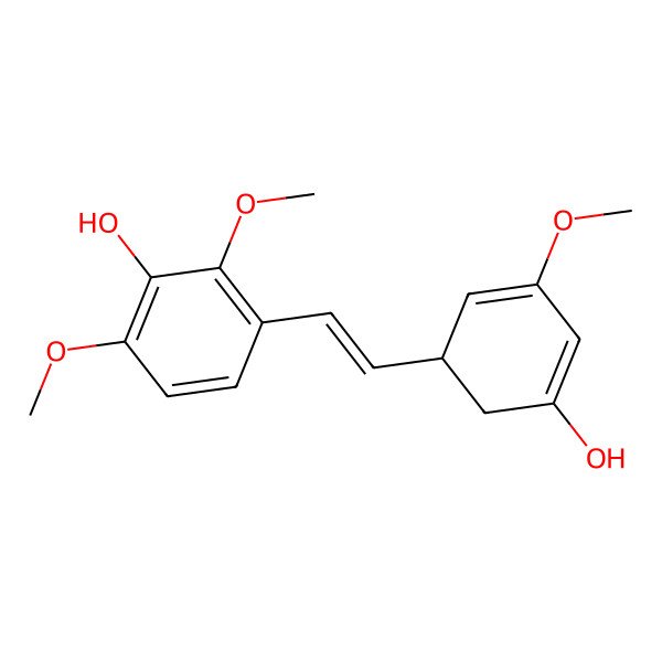 2D Structure of 3-[(E)-2-[(1R)-5-hydroxy-3-methoxycyclohexa-2,4-dien-1-yl]ethenyl]-2,6-dimethoxyphenol