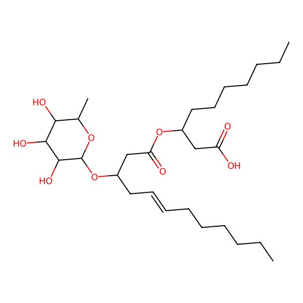 2D Structure of 3-[(E)-3-[(2R,3R,4R,5R,6S)-3,4,5-trihydroxy-6-methyloxan-2-yl]oxydodec-5-enoyl]oxydecanoic acid