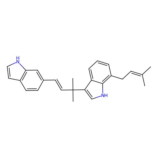 2D Structure of 3-[(E)-4-(1H-indol-6-yl)-2-methylbut-3-en-2-yl]-7-(3-methylbut-2-enyl)-1H-indole