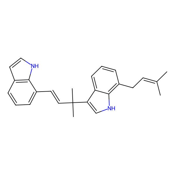 2D Structure of 3-[(E)-4-(1H-indol-7-yl)-2-methylbut-3-en-2-yl]-7-(3-methylbut-2-enyl)-1H-indole