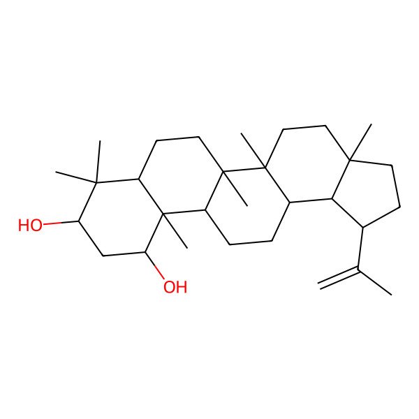 2D Structure of (1R,3aR,5aR,5bR,7aS,9R,11S,11aR,11bS,13aS,13bR)-3a,5a,5b,8,8,11a-hexamethyl-1-prop-1-en-2-yl-1,2,3,4,5,6,7,7a,9,10,11,11b,12,13,13a,13b-hexadecahydrocyclopenta[a]chrysene-9,11-diol
