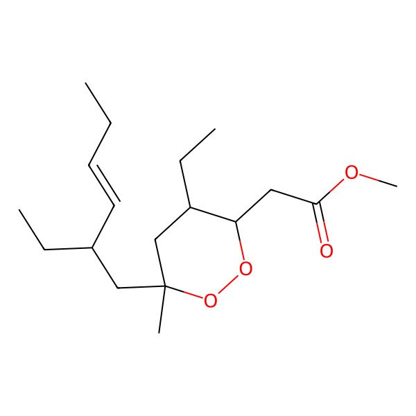 2D Structure of methyl 2-[(3S,4R,6S)-4-ethyl-6-[(E)-2-ethylhex-3-enyl]-6-methyldioxan-3-yl]acetate