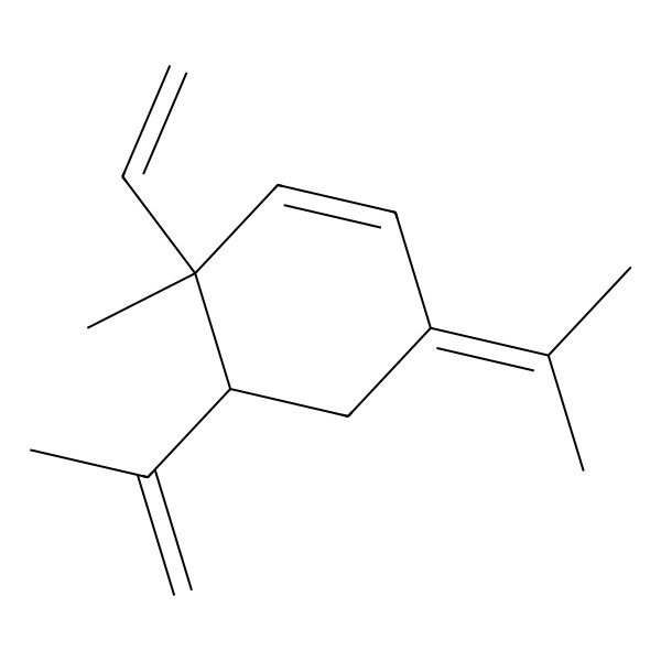 2D Structure of 3-Ethenyl-3-methyl-6-propan-2-ylidene-4-prop-1-en-2-ylcyclohexene 2D Structure of 3-Ethenyl-3-methyl-6-propan-2-ylidene-4-prop-1-en-2-ylcyclohexene