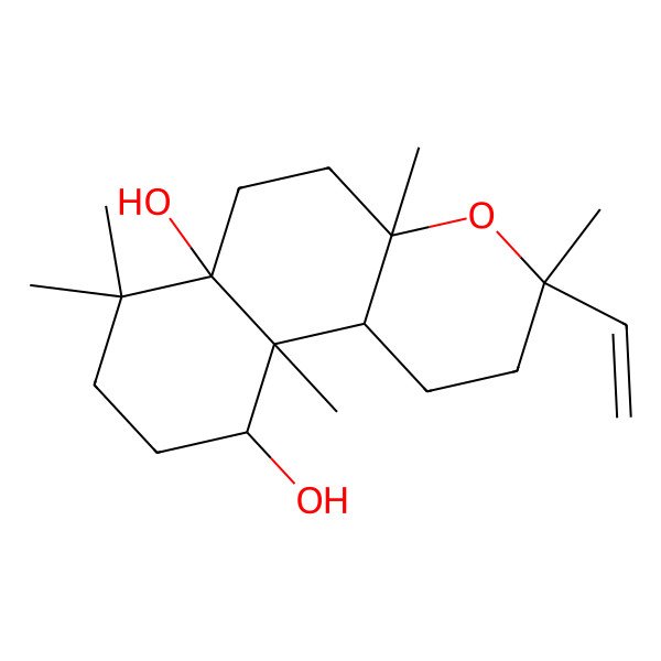 2D Structure of 3-Ethenyl-3,4a,7,7,10a-pentamethyl-1,2,5,6,8,9,10,10b-octahydrobenzo[f]chromene-6a,10-diol