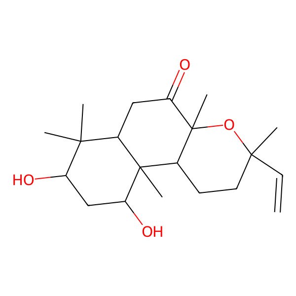 2D Structure of 3-Ethenyl-8,10-dihydroxy-3,4a,7,7,10a-pentamethyl-1,2,6,6a,8,9,10,10b-octahydrobenzo[f]chromen-5-one