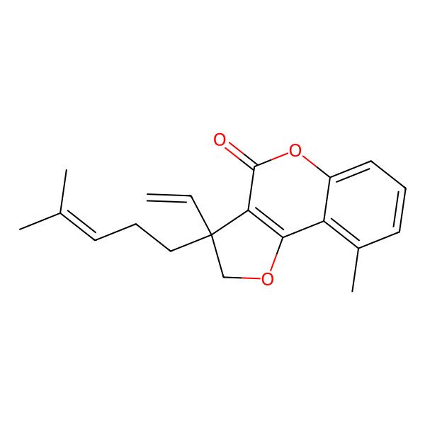 2D Structure of 3-ethenyl-9-methyl-3-(4-methylpent-3-enyl)-2H-furo[3,2-c]chromen-4-one
