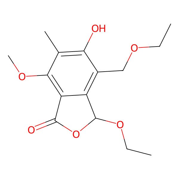 2D Structure of 3-ethoxy-4-(ethoxymethyl)-5-hydroxy-7-methoxy-6-methyl-3H-2-benzofuran-1-one