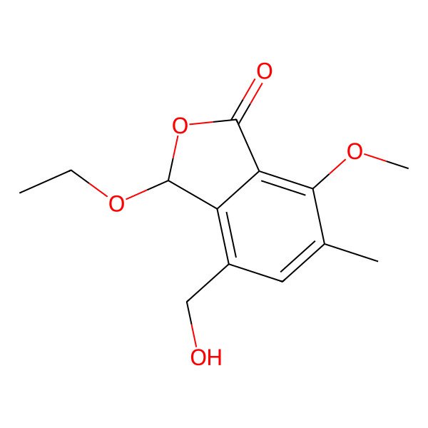 2D Structure of 3-ethoxy-4-(hydroxymethyl)-7-methoxy-6-methyl-3H-2-benzofuran-1-one