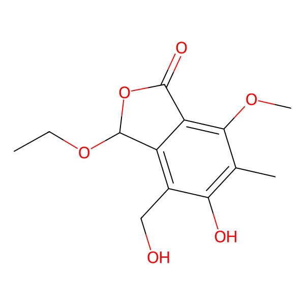 2D Structure of 3-ethoxy-5-hydroxy-4-(hydroxymethyl)-7-methoxy-6-methyl-3H-2-benzofuran-1-one