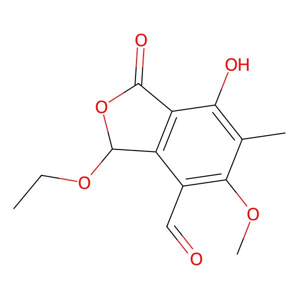 2D Structure of 3-ethoxy-7-hydroxy-5-methoxy-6-methyl-1-oxo-3H-2-benzofuran-4-carbaldehyde