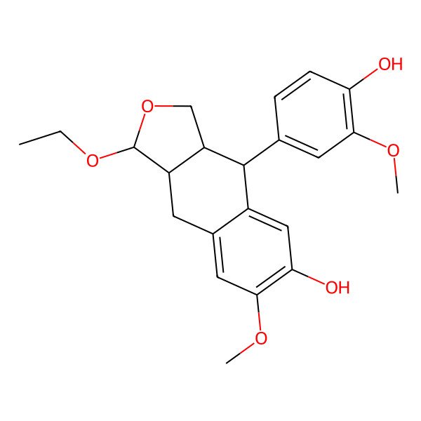 2D Structure of 3-Ethoxy-9-(4-hydroxy-3-methoxyphenyl)-6-methoxy-1,3,3a,4,9,9a-hexahydrobenzo[f][2]benzofuran-7-ol