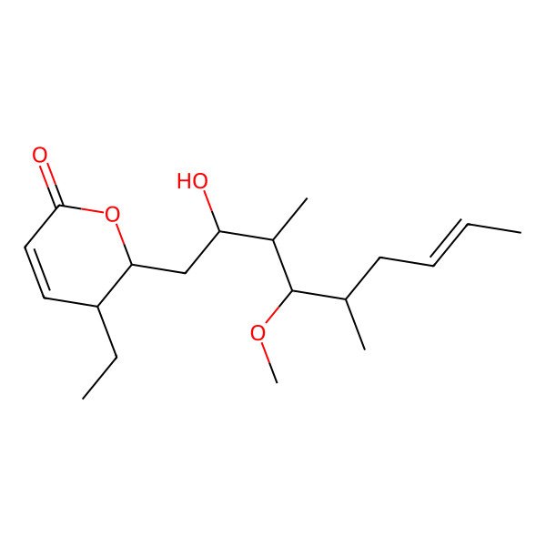 2D Structure of 3-Ethyl-2-(2-hydroxy-4-methoxy-3,5-dimethylnon-7-enyl)-2,3-dihydropyran-6-one