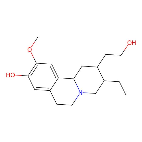 2D Structure of 3-ethyl-2-(2-hydroxyethyl)-10-methoxy-2,3,4,6,7,11b-hexahydro-1H-benzo[a]quinolizin-9-ol