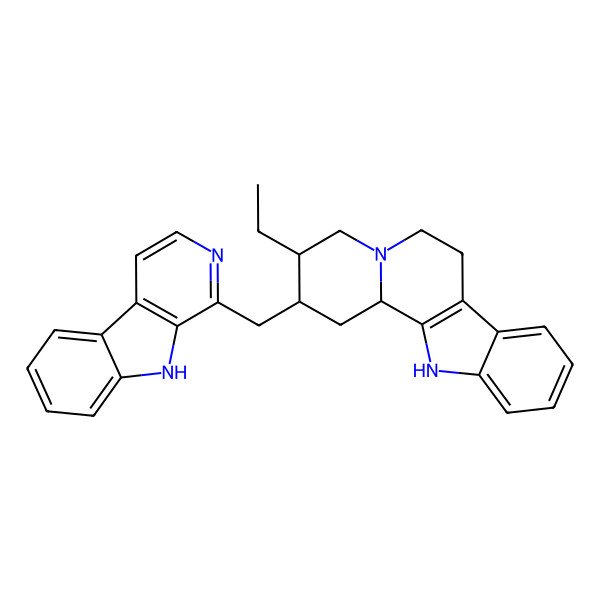 2D Structure of 3-ethyl-2-(9H-pyrido[3,4-b]indol-1-ylmethyl)-1,2,3,4,6,7,12,12b-octahydroindolo[2,3-a]quinolizine