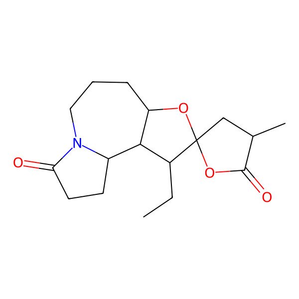 2D Structure of 3-Ethyl-3'-methylspiro[5-oxa-10-azatricyclo[8.3.0.02,6]tridecane-4,5'-oxolane]-2',11-dione