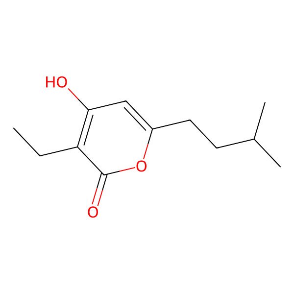 2D Structure of 3-Ethyl-4-hydroxy-6-(3-methylbutyl)pyran-2-one