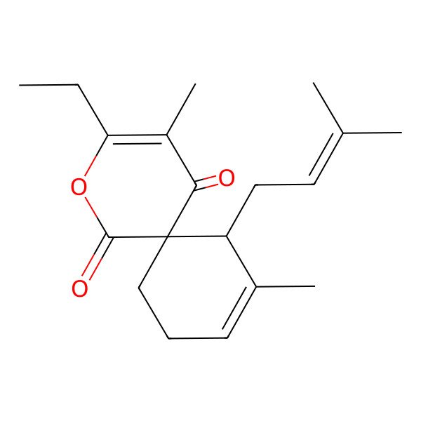 2D Structure of 3-Ethyl-4,10-dimethyl-11-(3-methylbut-2-enyl)-2-oxaspiro[5.5]undeca-3,9-diene-1,5-dione