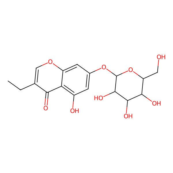 2D Structure of 3-Ethyl-5-hydroxy-7-[3,4,5-trihydroxy-6-(hydroxymethyl)oxan-2-yl]oxychromen-4-one