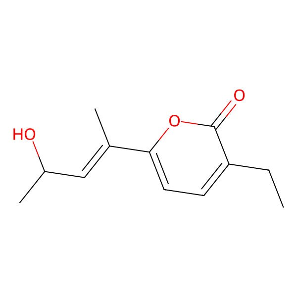 2D Structure of 3-ethyl-6-[(4S)-4-hydroxypent-2-en-2-yl]pyran-2-one