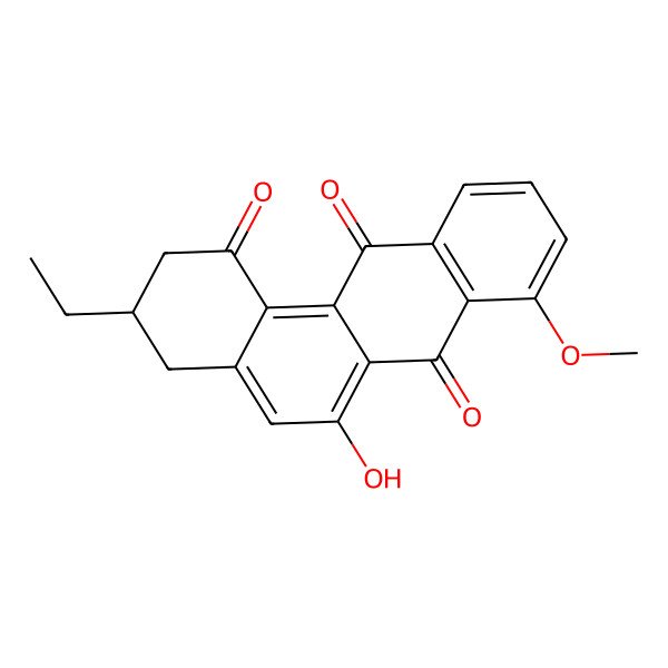 2D Structure of 3-ethyl-6-hydroxy-8-methoxy-3,4-dihydro-2H-benzo[a]anthracene-1,7,12-trione
