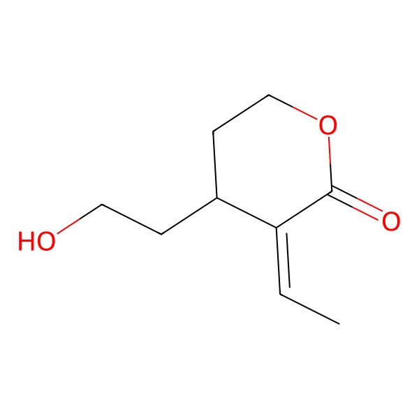 2D Structure of 3-Ethylidene-4-(2-hydroxyethyl)oxan-2-one