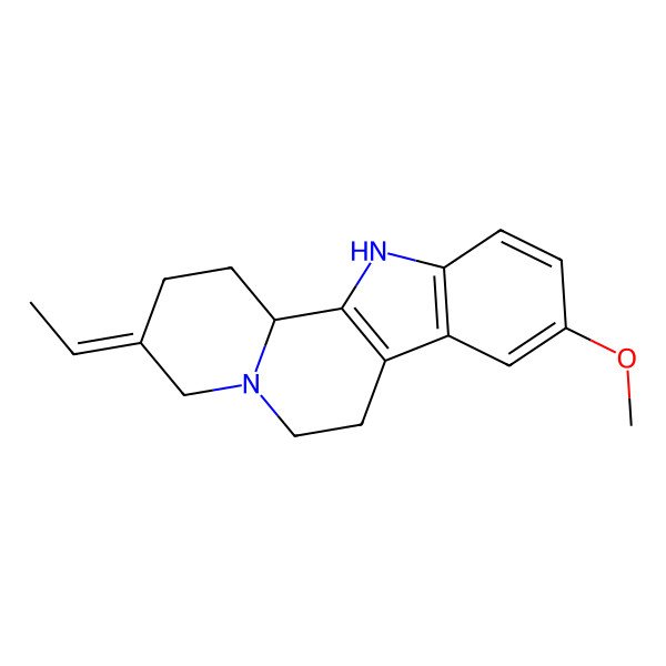 2D Structure of 3-ethylidene-9-methoxy-2,4,6,7,12,12b-hexahydro-1H-indolo[2,3-a]quinolizine