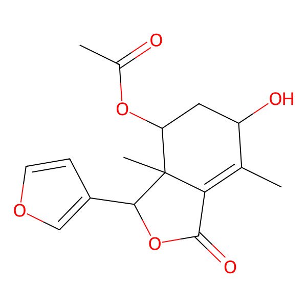 2D Structure of [3-(Furan-3-yl)-6-hydroxy-3a,7-dimethyl-1-oxo-3,4,5,6-tetrahydro-2-benzofuran-4-yl] acetate