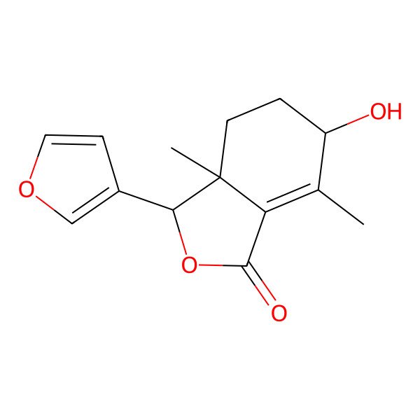 2D Structure of 3-(Furan-3-yl)-6-hydroxy-3a,7-dimethyl-3,4,5,6-tetrahydro-2-benzofuran-1-one